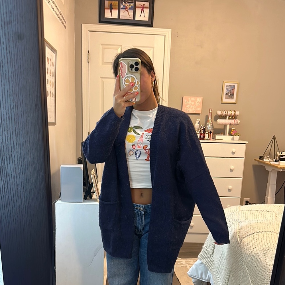 Women's Navy Blue Chunky Cardigan